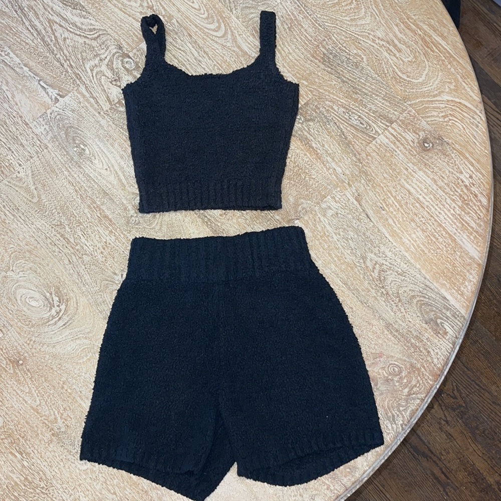 Skims cozy set black onyx shorts top XXS XS